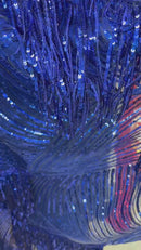 Fringe Sequins Fabric - Royal Blue - 2 Way Stretch Glamorous Fringe Design on Mesh By Yard