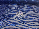 4 Way Stretch - Royal Blue - Vines Design Sequins Fabric Embroidered On Mesh Sold By The Yard