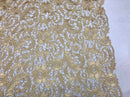 Guipure Lace Fabric - Gold - Embroidered Floral Bridal Lace Guipure Wedding Dress By The Yard