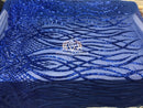 4 Way Stretch - Royal Blue - Vines Design Sequins Fabric Embroidered On Mesh Sold By The Yard