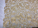 Guipure Lace Fabric - Gold - Embroidered Floral Bridal Lace Guipure Wedding Dress By The Yard