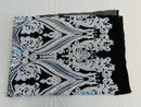 Big Damask Sequins Fabric - Aqua Iridescent - 4 Way Stretch Damask Sequins Design Fabric By Yard