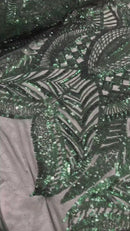 Hunter Green  - 4 Way Stretch Embroidered Royalty Sequins Design Fabric By Yard