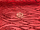 4 Way Stretch - Red - Vines Design Sequins Fabric Embroidered On Mesh Sold By The Yard