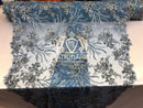 Beaded - Multi Color - Fancy Flower Design Sequins Fabric with Beads Sold By The Yard