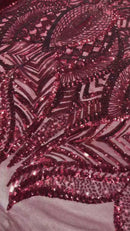 Fabric 4 Way Stretch By The Yard - Burgundy - Embroidered Mesh Fabric Sold By The Yard