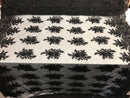 Beaded - Black - Embroidered Floral Design Fancy Sequins Fabric with Beads Sold By The Yard