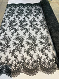 Lace Sequins Fabric - Corded Flower Embroidery Design Mesh Fabric - 25 Yard Roll