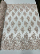 Floral Cluster Bead Fabric - Blush - Sold By The Yard - Embroidered Flower Beaded Fabric