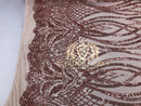 Sample 4 Way Stretch - Rose Gold - Vines Design Sequins Fabric Embroidered On Mesh