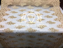Lace Fabric - Champagne - Corded Flowers Embroidery With Sequins On Mesh Sold By The Yard
