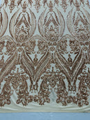 Big Damask Sequins Fabric - Champagne - 4 Way Stretch Damask Sequins Design Fabric By Yard
