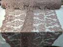 Floral - Pink - Embroided Lace Fabric Damask Pattern - Beautiful Fabrics Sold by The Yard