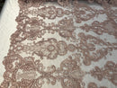 Floral - Dusty Rose - Embroided Lace Fabric Damask Pattern - Beautiful Fabrics Sold by The Yard