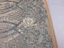 4 Way Stretch - Silver - Vines Design Sequins Fabric Embroidered On Nude Mesh Sold By The Yard