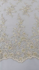 Beaded Floral Cluster - Blush - Fancy Embroidered Glamorous Floral Design by Yard