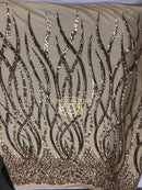 4 Way Stretch - Gold - Vines Design Sequins Fabric Embroidered On Mesh Sold By The Yard