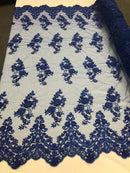 Beaded Bridal Lace - Royal Blue - Sold By The Yard Floral Embroidered Sequins Wedding Fabric