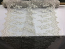 Beaded Bridal Lace - White - Sold By The Yard Floral Embroidered Sequins Wedding Fabric