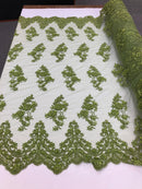Beaded Bridal Lace - Olive - Sold By The Yard Floral Embroidered Sequins Wedding Fabric