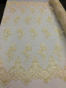 Beaded Bridal Lace - Ivory - Sold By The Yard Floral Embroidered Sequins Wedding Fabric