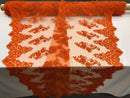 Beaded Bridal Lace - Orange - Sold By The Yard Floral Embroidered Sequins Wedding Fabric
