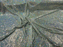 Mini Glitz Sequins - Holographic Silver - Mini Sequins on Blue 4 Way Stretch Lace Mesh Fabric