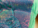 Mini Glitz Sequins - Iridescent Multi-Color on Mint - Mini Sequins 4 Way Stretch Lace Mesh Fabric