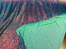 Mini Glitz Sequins - Iridescent Multi-Color on Mint - Mini Sequins 4 Way Stretch Lace Mesh Fabric