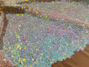 Mini Glitz Sequins - Iridescent Unicorn on Blush - Mini Sequins on 4 Way Stretch Lace Mesh Fabric