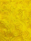Satin Rosette Fabric - Yellow - 3D Rosette Satin Floral Fabric Sold By Yard