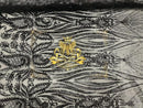 Damask Net Sequins - Orange - Design Sequins on 4 Way Stretch Sold By The Yard