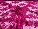 Fancy Lace Design - Fucshia - Flower Embroidery Design Mesh Fabric By The Yard