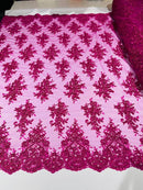 Fancy Lace Design - Fucshia - Flower Embroidery Design Mesh Fabric By The Yard