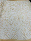 Geometric Fabric - White - Geometric Sequins Pattern Design 4 Way Stretch Sold By Yard