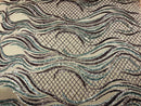 Two Tone Design - Dusty Rose / Silver - Wavy Lines Geometric Sequins Design 4 Way Stretch Sold By Yard