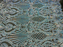 Damask Geometric Sequins - Unicorn - 4 Way Stretch Sequins Damask Pattern Design Sold By Yard