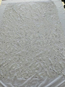 Iridescent Sequins Fabric - White/Silver - Two Tone Sequins Fabrics By Yard