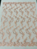 Floral Lace Fabric - Flowers Embroidery Sequins Mesh Design Fabric - 25 Yard Roll