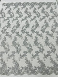 Floral Lace Fabric - Flowers Embroidery Sequins Mesh Design Fabric - 25 Yard Roll