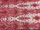 Luxury Bead Design - Coral - Floral Fabric Embroidered w/ Pearls-Beads on Mesh Lace By Yard