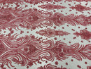 Luxury Bead Design - Dusty Rose - Floral Fabric Embroidered w/ Pearls-Beads on Mesh Lace By Yard