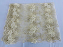 Flower Lace Fabric - Ivory - Embroidered Roses With Sequins on a Mesh Lace Fabric By Yard