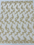 Floral Lace Fabric - Flowers Embroidery Sequins Mesh Design Fabric - 25 Yard Roll