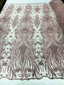 Luxury Bead Design - Rose - Floral Fabric Embroidered w/ Pearls-Beads on Mesh Lace By Yard