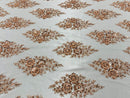 Floral Cluster Bead Fabric - Blush Peach - Sold By The Yard - Embroidered Flower Beaded Fabric