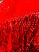 Metallic Fringe Eyelash Design - Red - Embroidered 2 Way Stretch Fancy Fringe By Yard