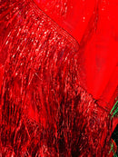 Metallic Fringe Eyelash Design - Red - Embroidered 2 Way Stretch Fancy Fringe By Yard