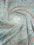 Stretch Velvet Sequins - Blue/White - 2 Way Stretch Velvet Sequins Fabric By Yard 58/60”