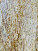 Metallic Eyelash Fabric - Gold - Feather/Eyelash/Fringe Design on Mesh By Yard